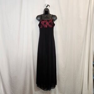 CALIFORNIA CONCEPTS Maxi Dress 6 Black Red Lace Formal Goth Grunge Prom Y2K Vamp